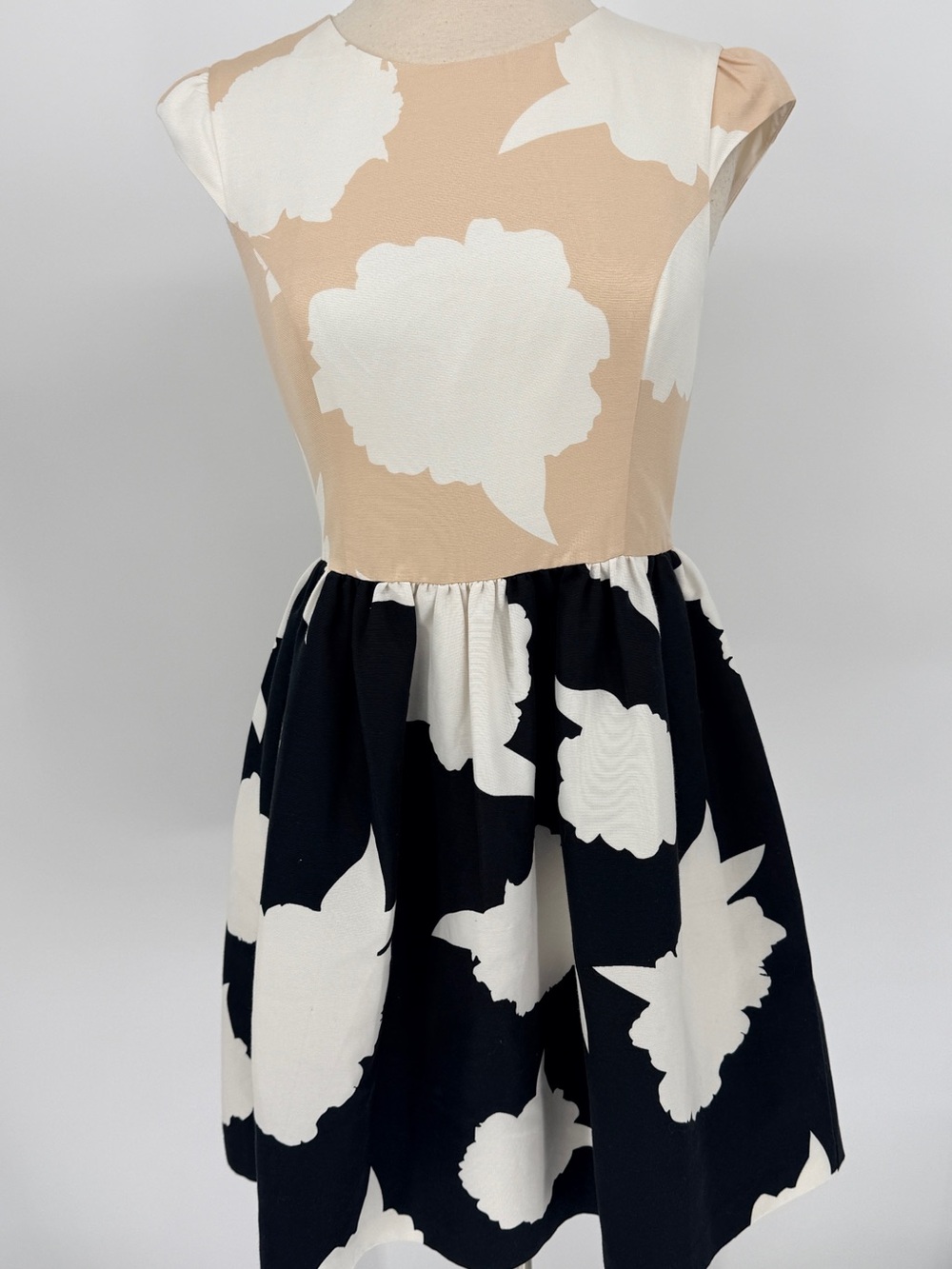 Beige and Black Floral Fit-and-Flare Dress - Picture 2 of 7